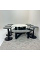 طقم طاولات 8قطع سطح الطاولة الاولى بديل حجر ملمس خشن والثانيه سطح زجاج قاعداتهما خشب لون اسود