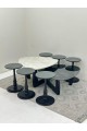 طقم طاولات 8قطع سطح الطاولة الاولى بديل حجر ملمس خشن والثانيه سطح زجاج قاعداتهما خشب لون اسود