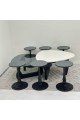 طقم طاولات 8قطع سطح الطاولة الاولى: بديل الرخام ترافنتينو ملمس ناعم ،والثانيه سطح زجاج قاعداتهما خشب لون اسود طقم طاولات 8قطع سطح الطاولة الاولى: بديل الرخام ترافنتينو ملمس ناعم ،والثانيه سطح زجاج قاعداتهما خشب لون اسود