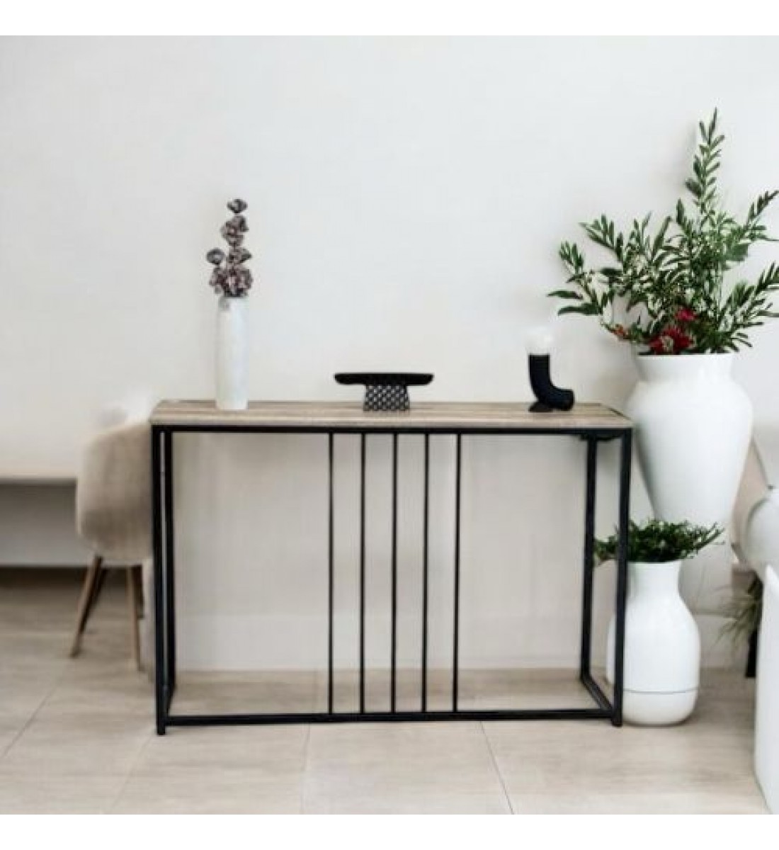 طاولة مدخل خشب علي حديد -خشب بيج 120×80×40سم طاولة مدخل خشب علي حديد -خشب بيج 120×80×40سم