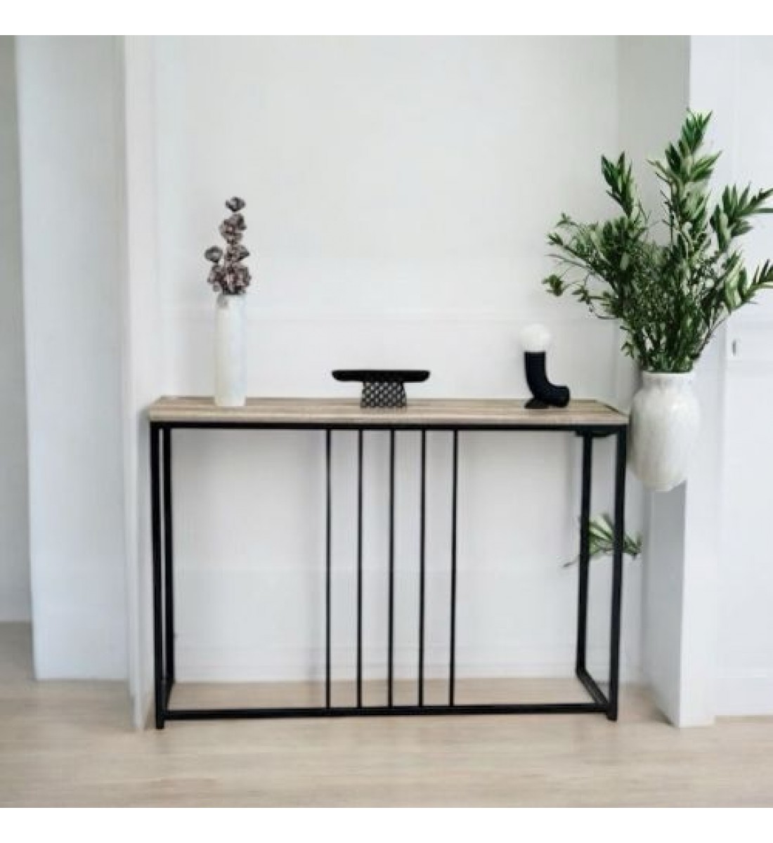 طاولة مدخل خشب علي حديد -خشب بيج 120×80×40سم طاولة مدخل خشب علي حديد -خشب بيج 120×80×40سم