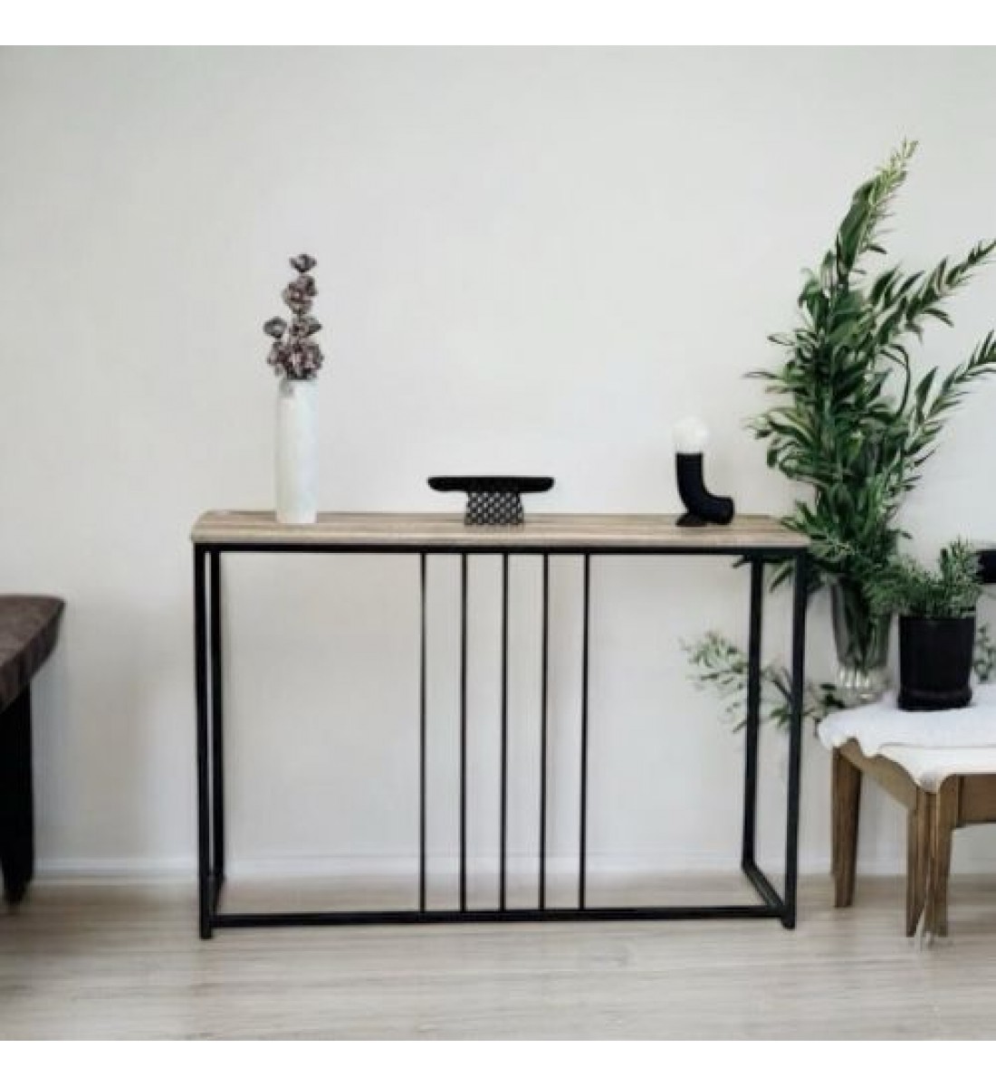 طاولة مدخل خشب علي حديد -خشب بيج 120×80×40سم طاولة مدخل خشب علي حديد -خشب بيج 120×80×40سم