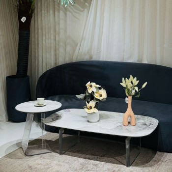 طقم طاولات قهوة بسطح رخام قاعده اكرلك من قطعتين 