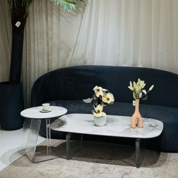 طقم طاولات قهوة بسطح رخام قاعده اكرلك من قطعتين 