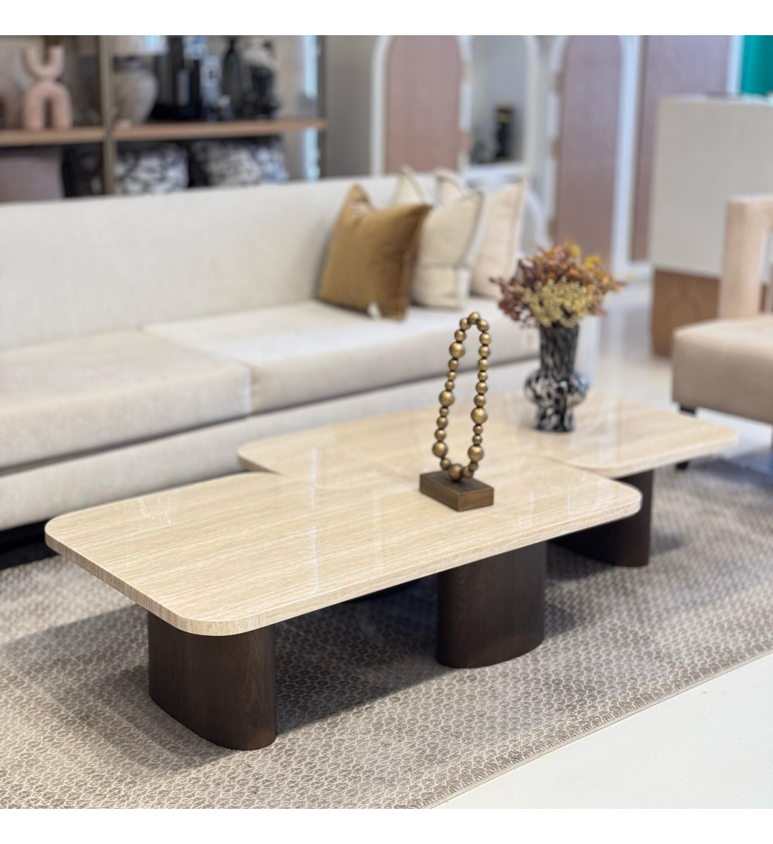 Shelley Travertine Marble Coffee Table Set