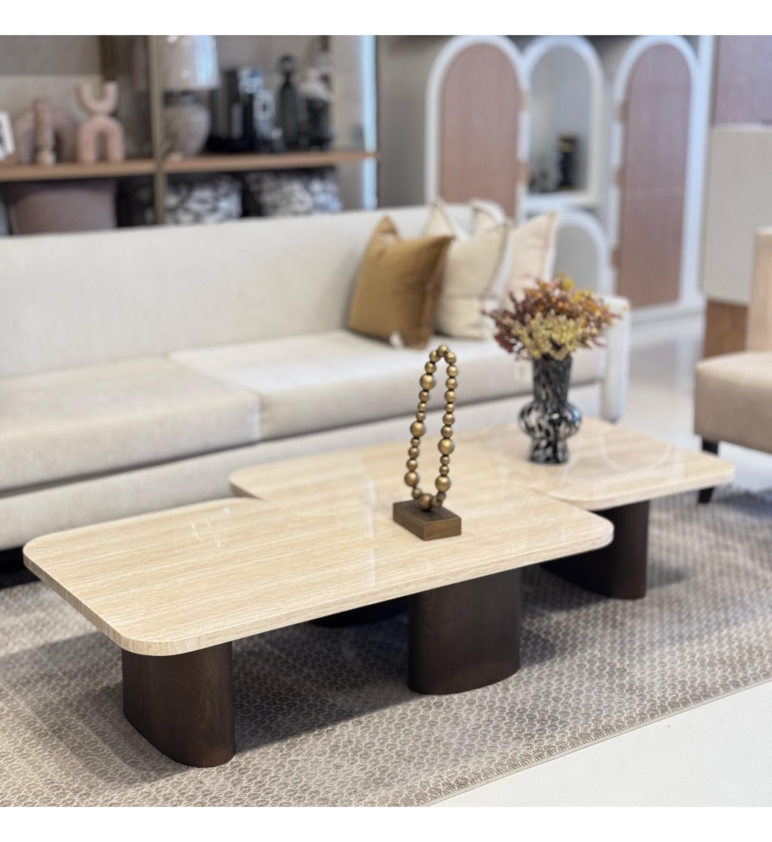 Shelley Travertine Marble Coffee Table Set