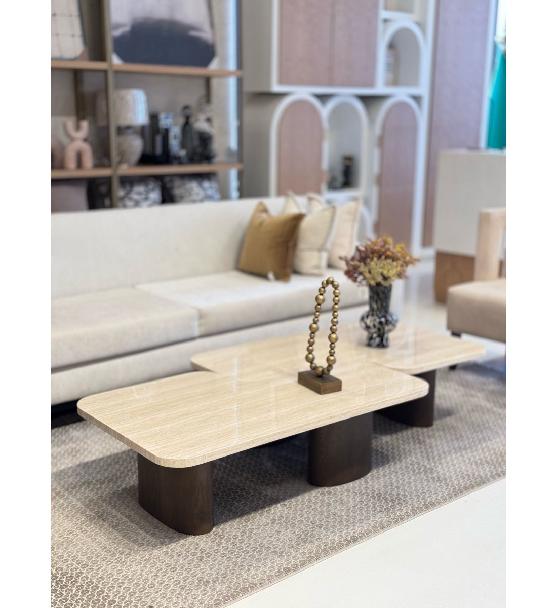 Shelley Travertine Marble Coffee Table Set