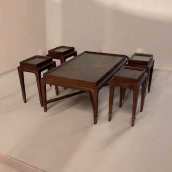 طقم طاولات 5قطع سطح قشرة الجوز الطبيعي قاعده خشب