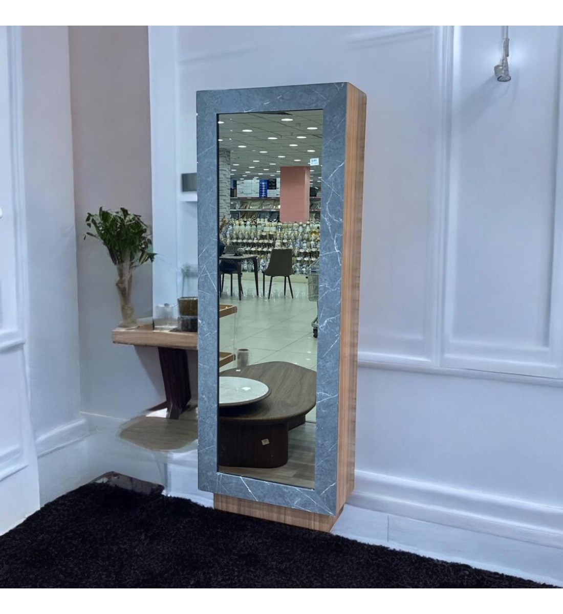   دولاب تخزين متعدد الاستخدامات علاقة عباية خشب رمادي مرايا 200×70×33سم 