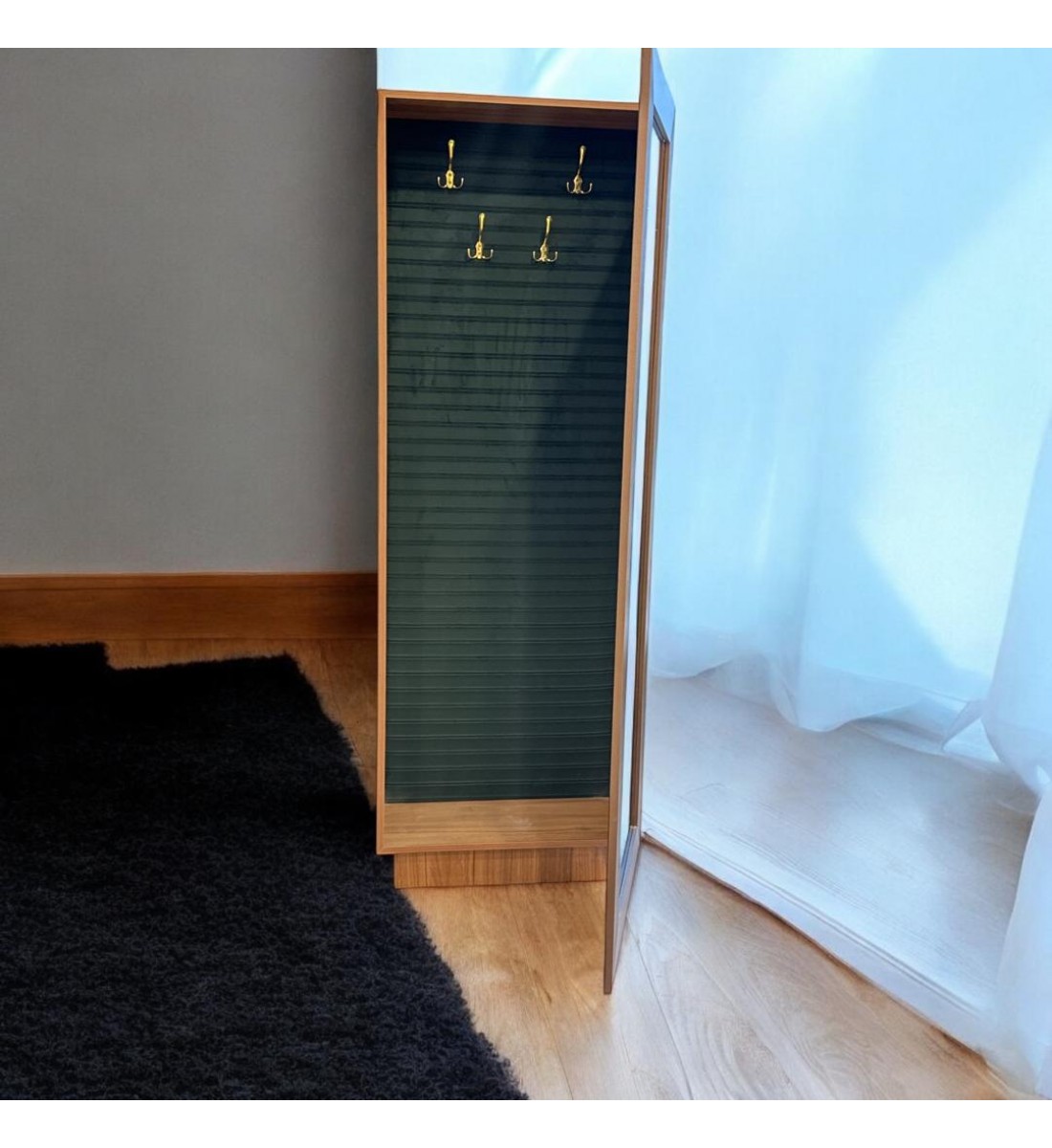   دولاب تخزين متعدد الاستخدامات علاقة عباية خشب بني مرايا 200×70×33سم 