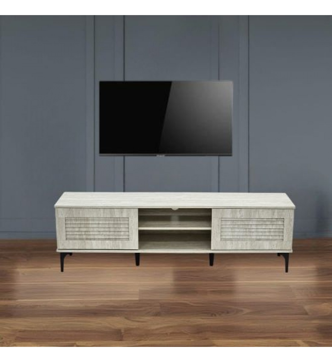 طاوله تلفزيون خشب رمادي مع قواعد معدن160 ×40×48سم 