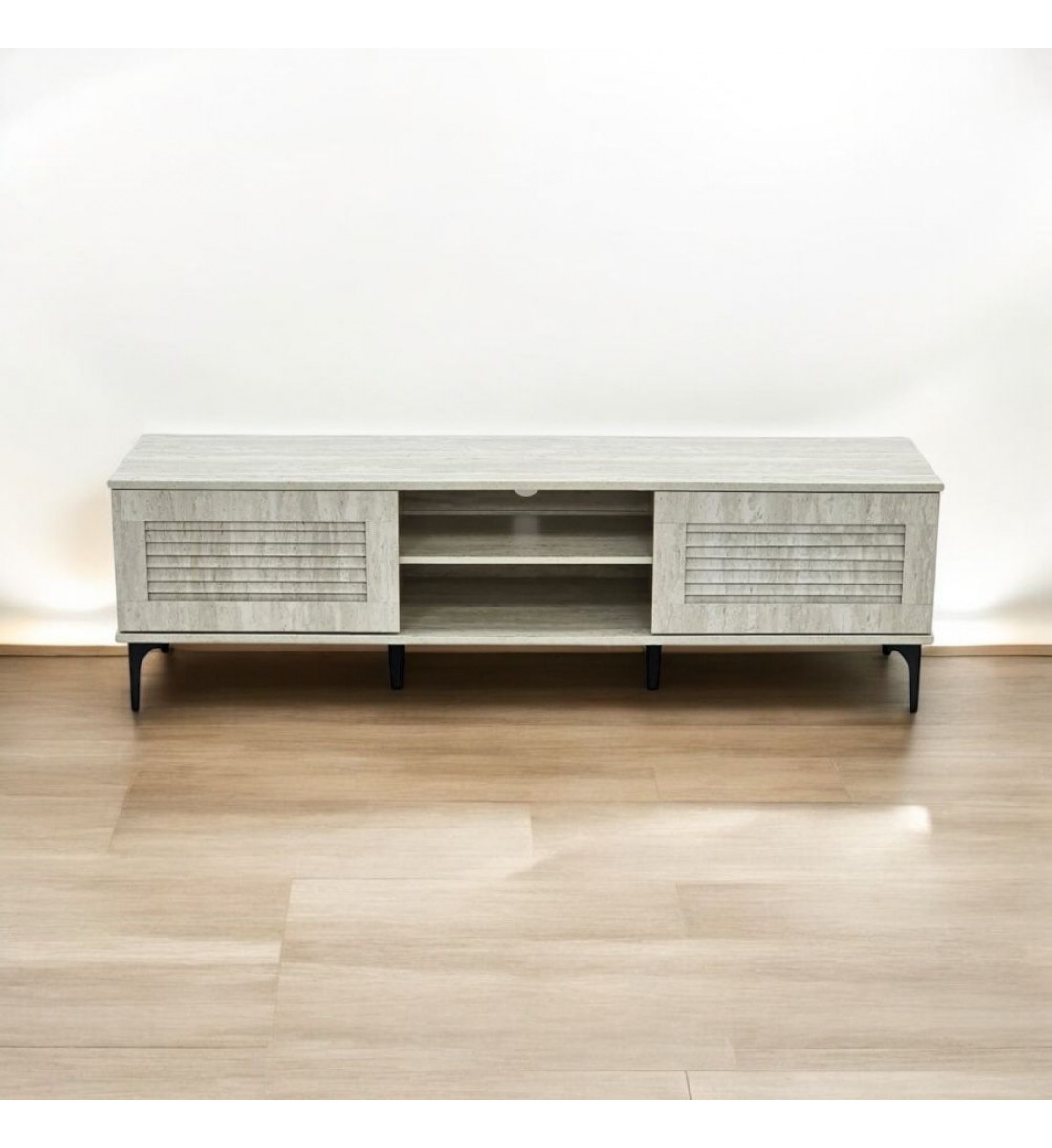 طاوله تلفزيون خشب رمادي مع قواعد معدن160 ×40×48سم 