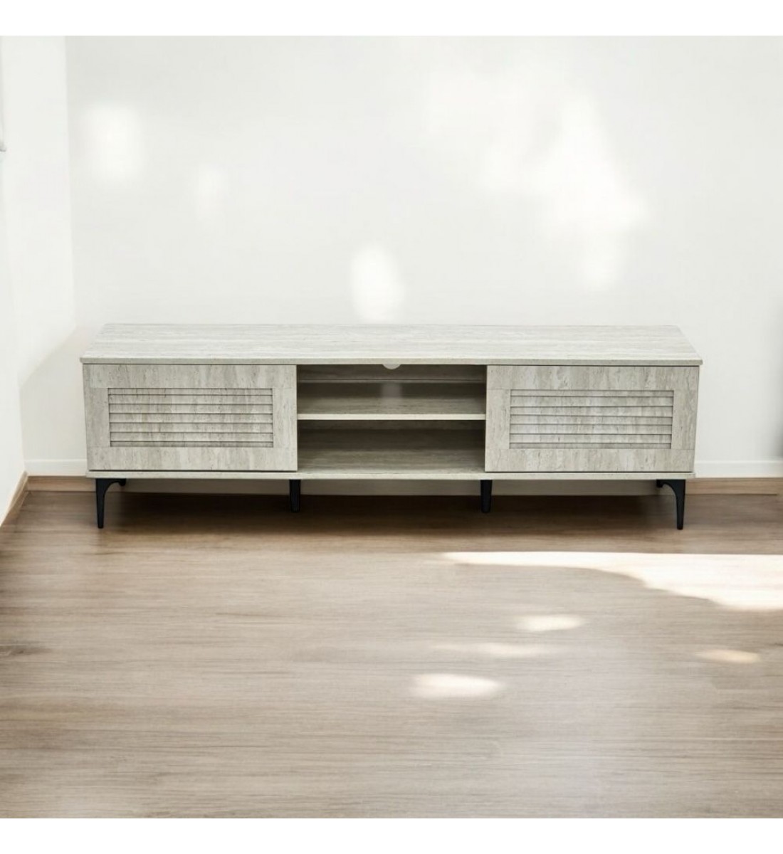 طاوله تلفزيون خشب رمادي مع قواعد معدن160 ×40×48سم 