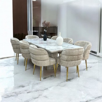 طقم طاولة طعام من الرخام 8 كراسي – 200×100×75سم – أبيض ملون