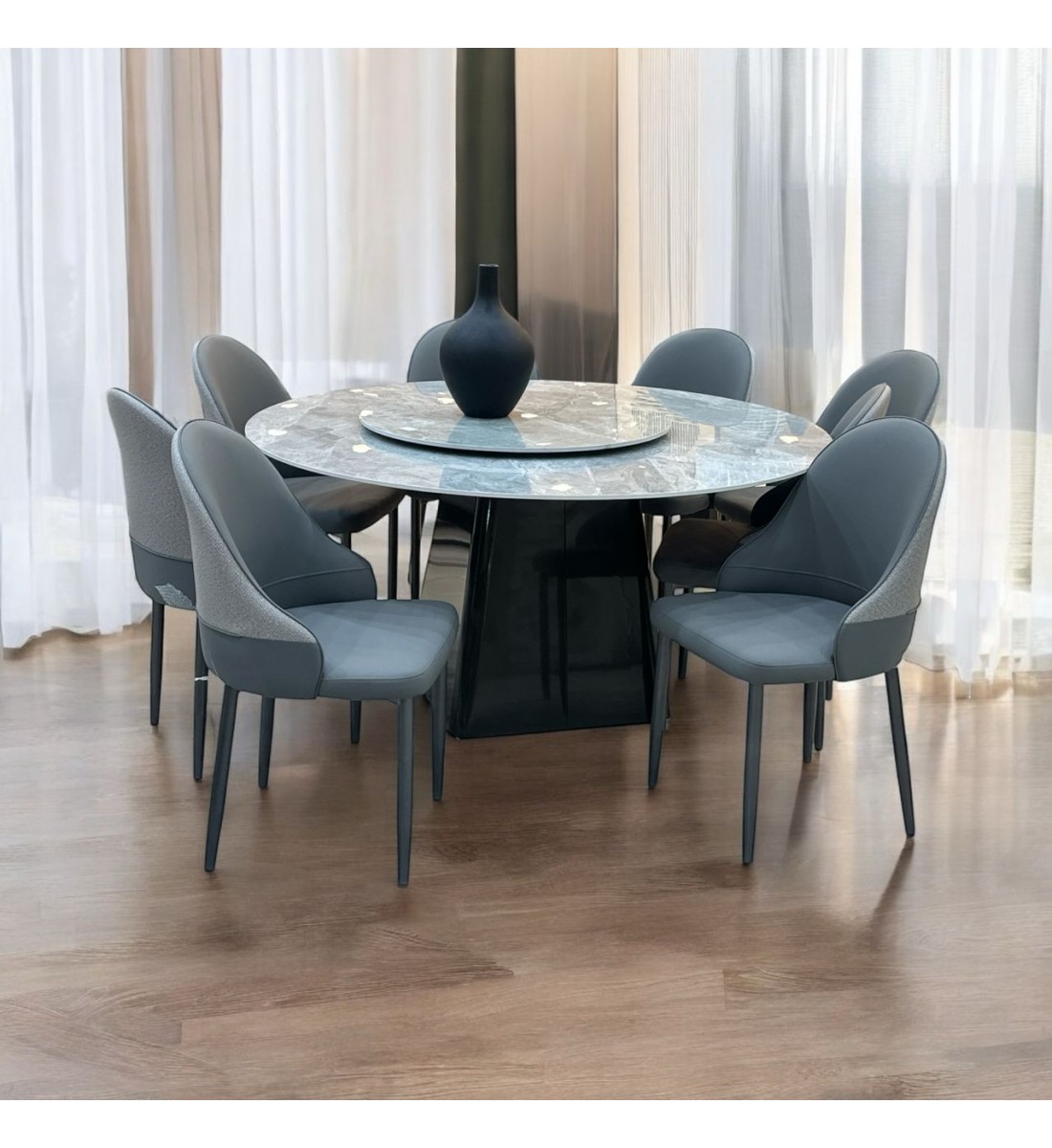 طقم طاولة طعام من الرخام8كراسي – 150×150×75سم – رمادي ملون
