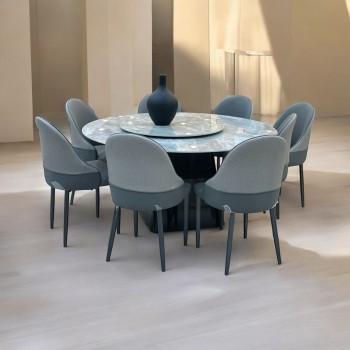 طقم طاولة طعام من الرخام8كراسي – 150×150×75سم – رمادي ملون