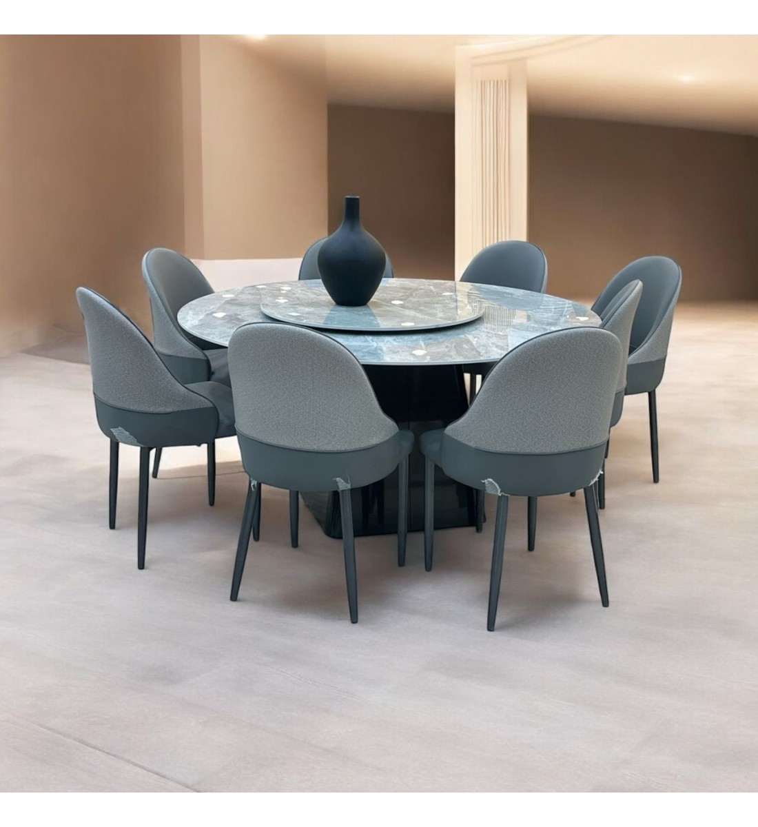 طقم طاولة طعام من الرخام8كراسي – 150×150×75سم – رمادي ملون