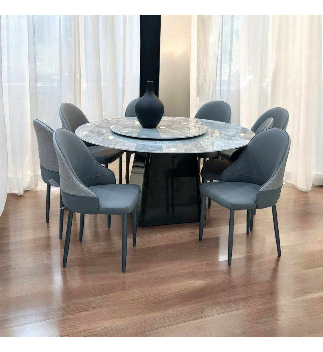 طقم طاولة طعام من الرخام8كراسي – 150×150×75سم – رمادي ملون