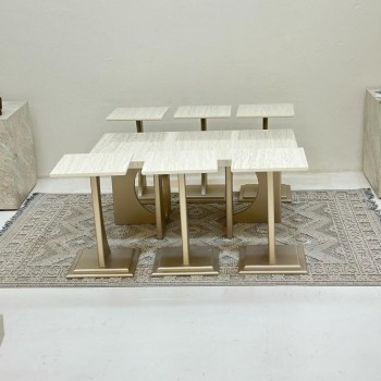 طقم طاولات 7قطع سطح بديل الرخام قاعده خشب لون مكس