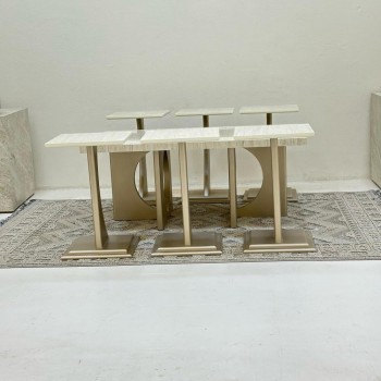 طقم طاولات 7قطع سطح بديل الرخام قاعده خشب لون مكس