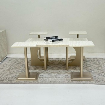 طقم طاولات 5قطع سطح  ناعم بديل الرخام قاعده خشب لون مكس