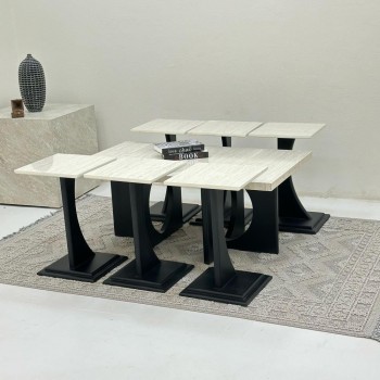 طقم طاولات 7قطع سطح بديل الرخام  ناعم قاعده خشب لون اسود 