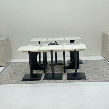 طقم طاولات 7قطع سطح بديل الرخام  ناعم قاعده خشب لون اسود 