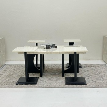 طقم طاولات 5قطع سطح بديل الرخام  ناعم قاعده خشب لون اسود 