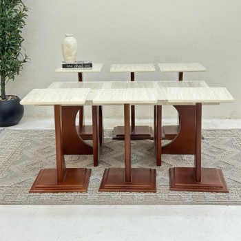 طقم طاولات 7قطع سطح  ناعم  بديل الرخام قاعده خشب لون بني