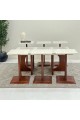 طقم طاولات 7قطع سطح  ناعم  بديل الرخام قاعده خشب لون بني