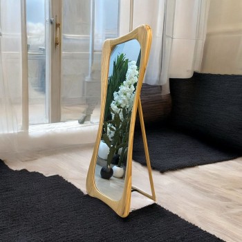 مرآة بإطار خشب بيج من رضا - 70×170سم 