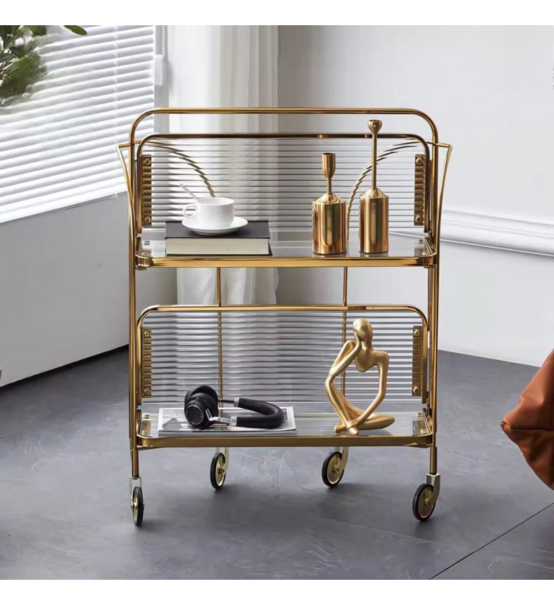 عربية تقديم ستانلس ستيل قابل للطي ذهبي 