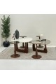 طقم طاولات 6قطع سطح الطاولة الاولى: بديل الرخام ترافنتينو ملمس ناعم ،والثانيه سطح زجاج قاعداتهما خشب لون بني