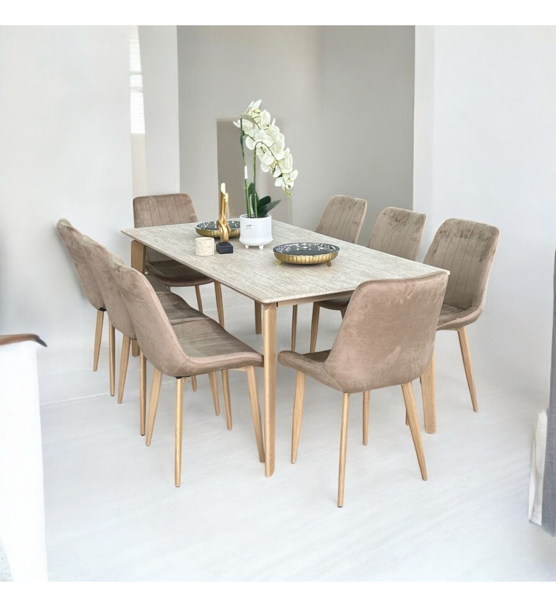 طاولة طعام خشب مع ارجل معدنية 8 كرسي طاولة طعام خشب مع ارجل معدنية 8 كرسي