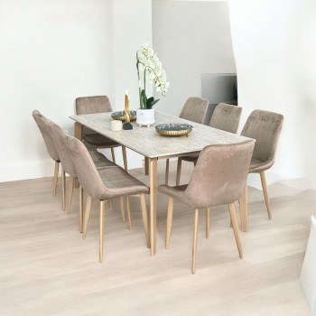 طاولة طعام خشب مع ارجل معدنية 8 كرسي