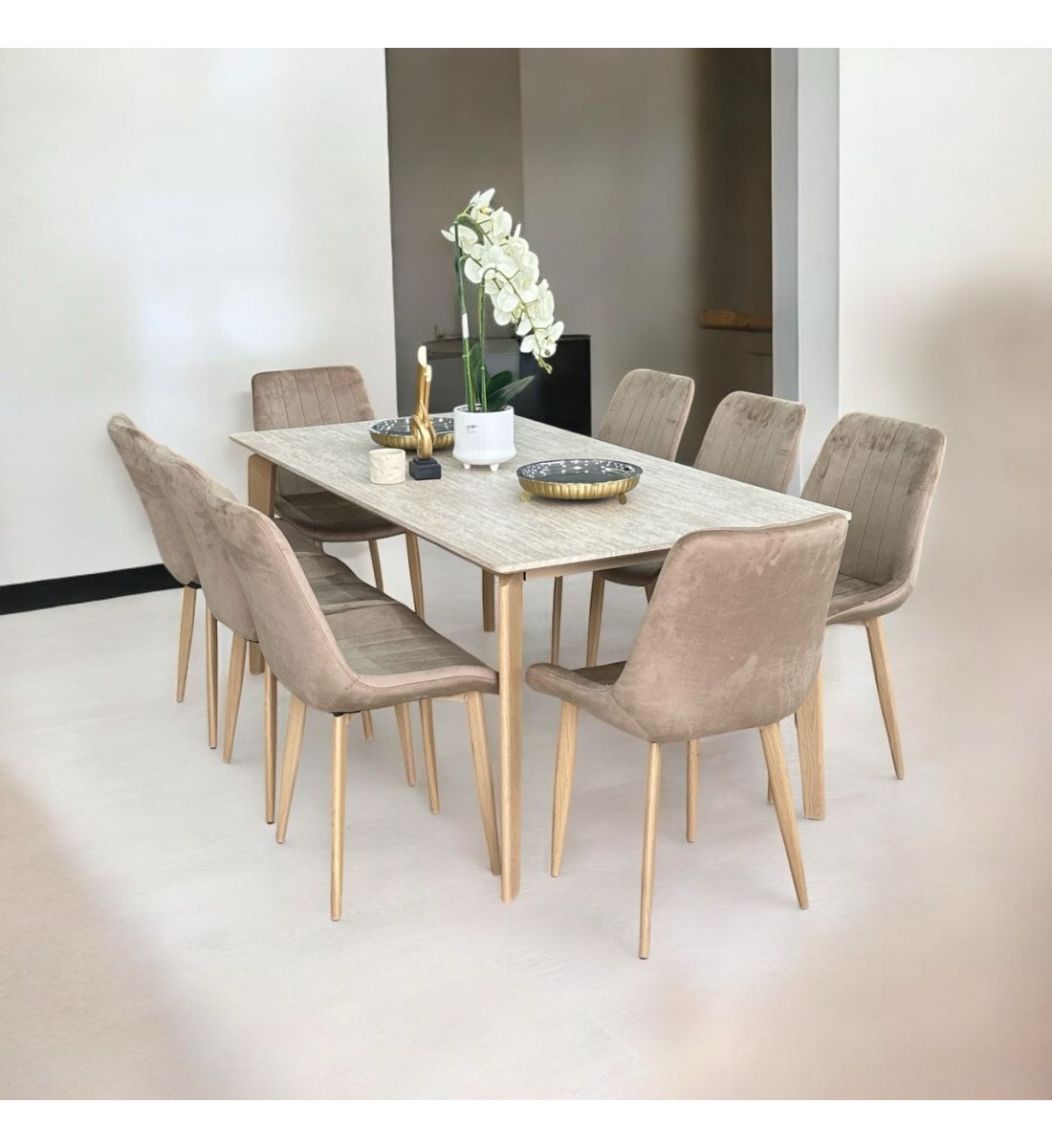 طاولة طعام خشب مع ارجل معدنية 8 كرسي طاولة طعام خشب مع ارجل معدنية 8 كرسي