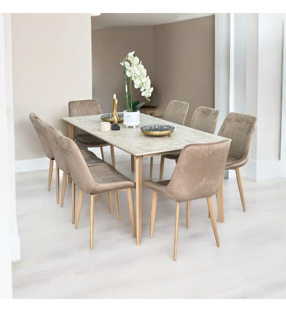 طاولة طعام خشب مع ارجل معدنية 8 كرسي طاولة طعام خشب مع ارجل معدنية 8 كرسي