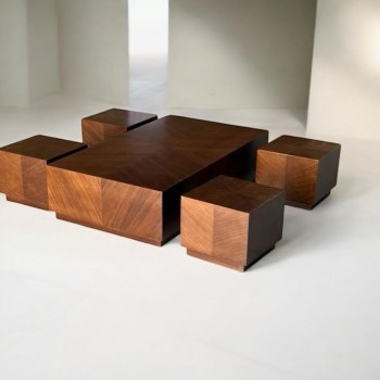 طقم طاولات تقديم  5قطع قشرة الجوز 