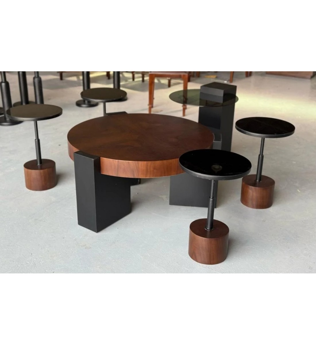 طقم طاولات تقديم  6قطع سطح قشرة الجوز