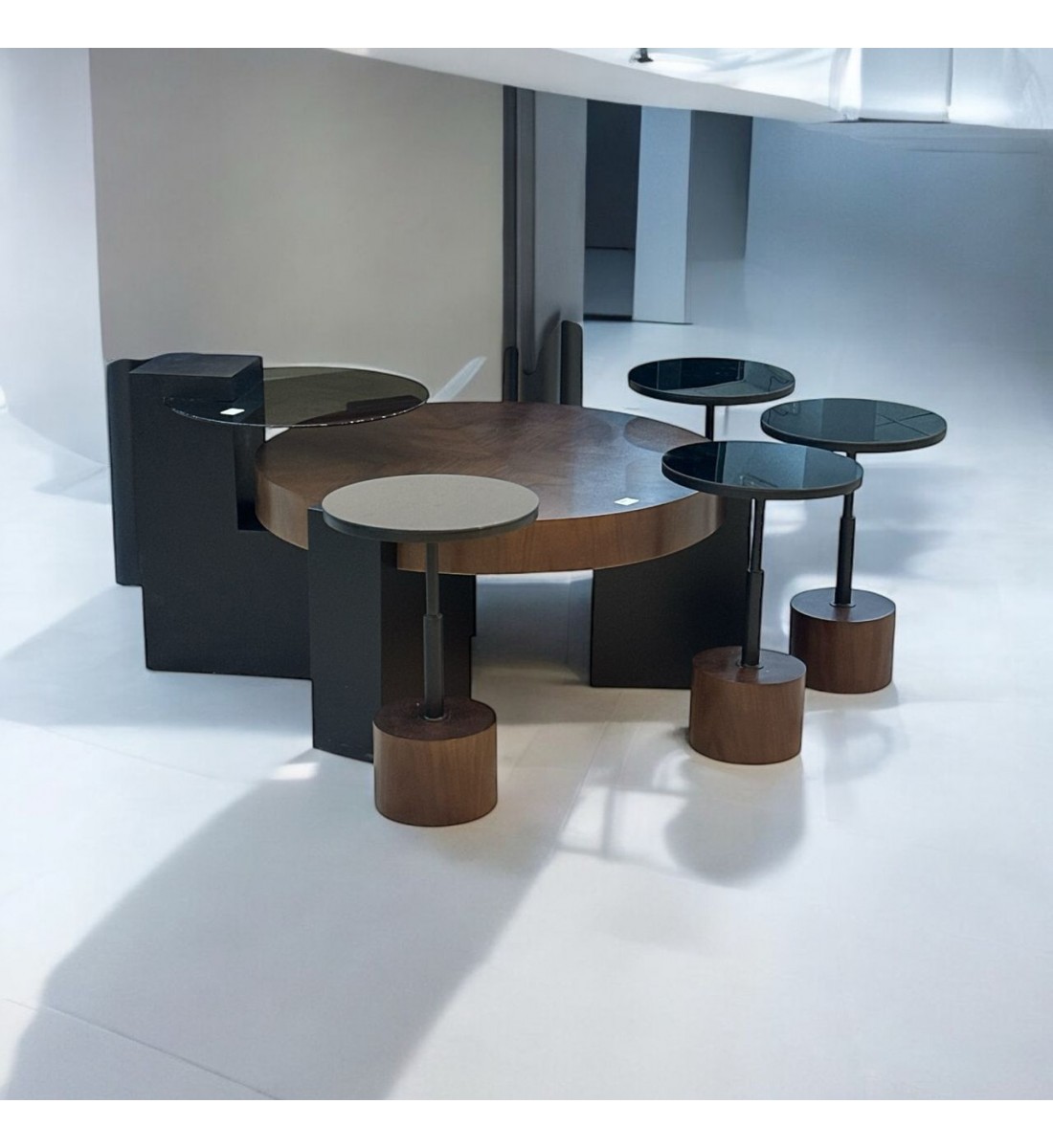 طقم طاولات تقديم  6قطع سطح قشرة الجوز