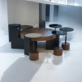 طقم طاولات تقديم  6قطع سطح قشرة الجوز