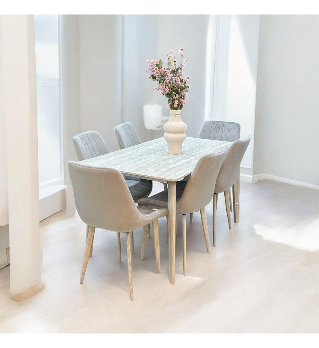 طاولة طعام خشب مع ارجل حديد6 كرسي