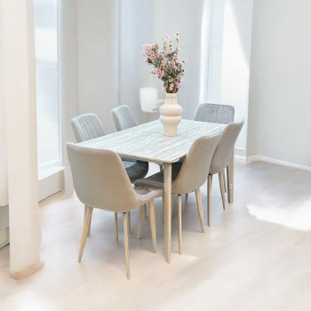 طاولة طعام خشب مع ارجل حديد6 كرسي