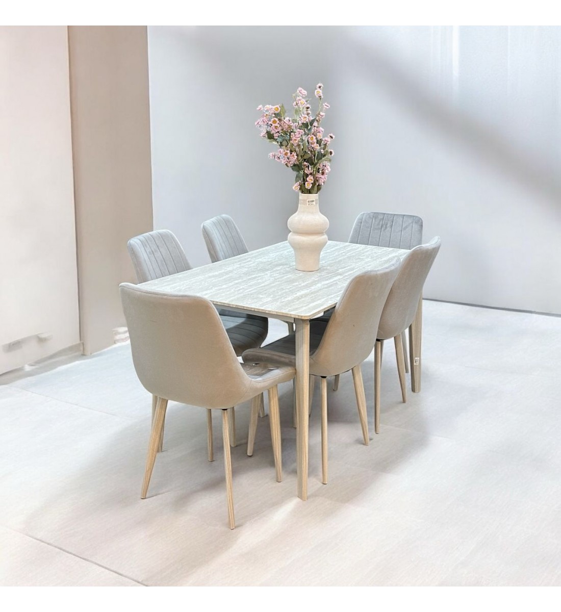 طاولة طعام خشب مع ارجل حديد6 كرسي