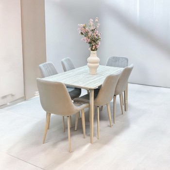 طاولة طعام خشب مع ارجل حديد6 كرسي