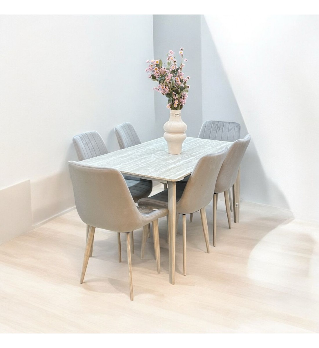 طاولة طعام خشب مع ارجل حديد6 كرسي