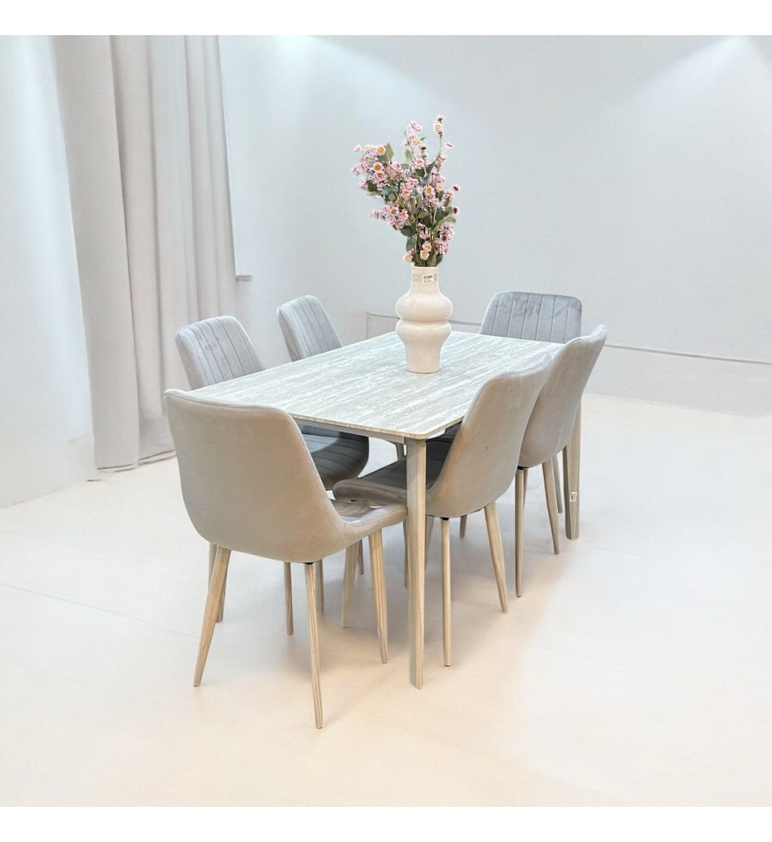 طاولة طعام خشب مع ارجل حديد6 كرسي