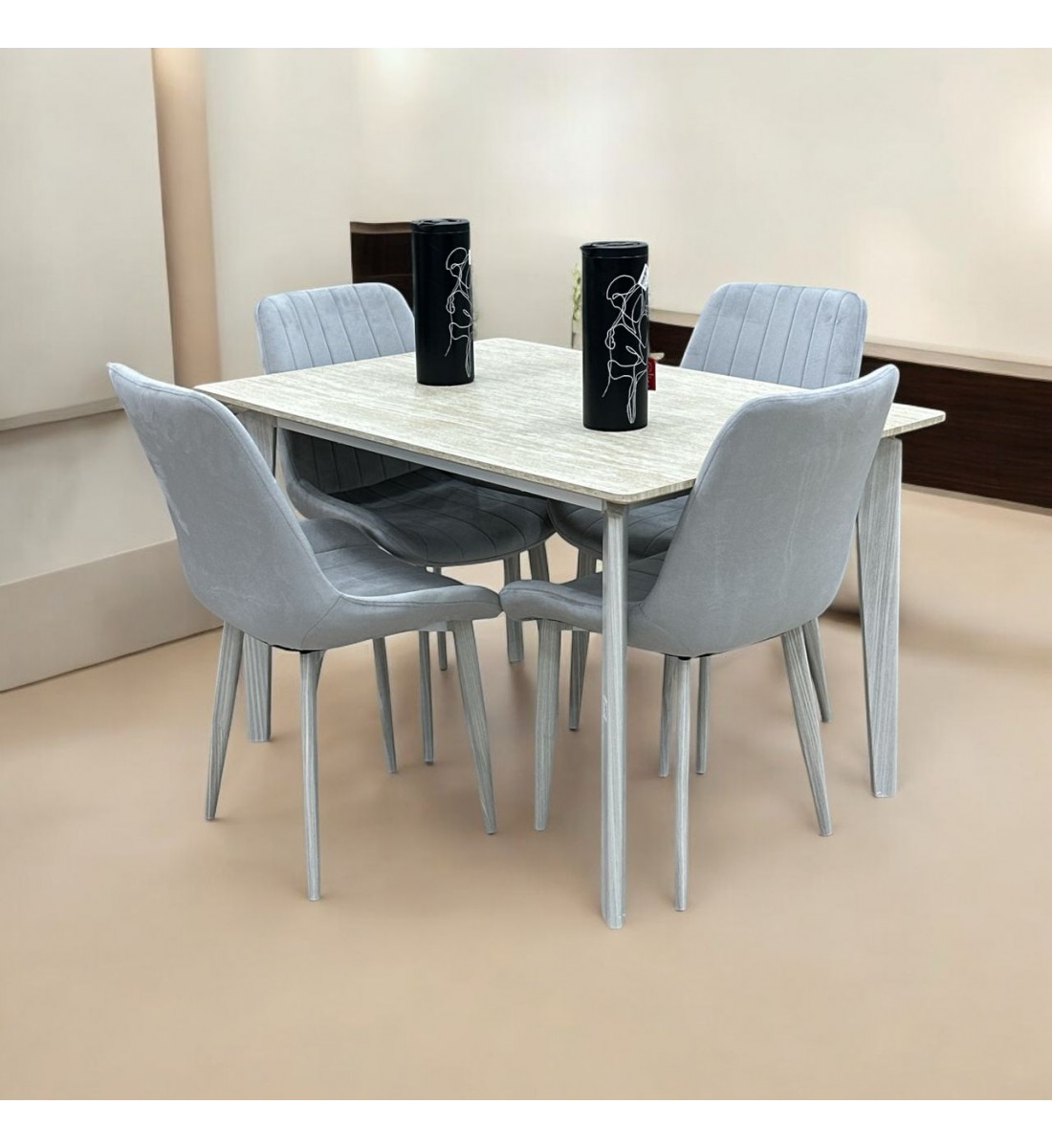 طاولة طعام خشب مع ارجل حديد4 كرسي