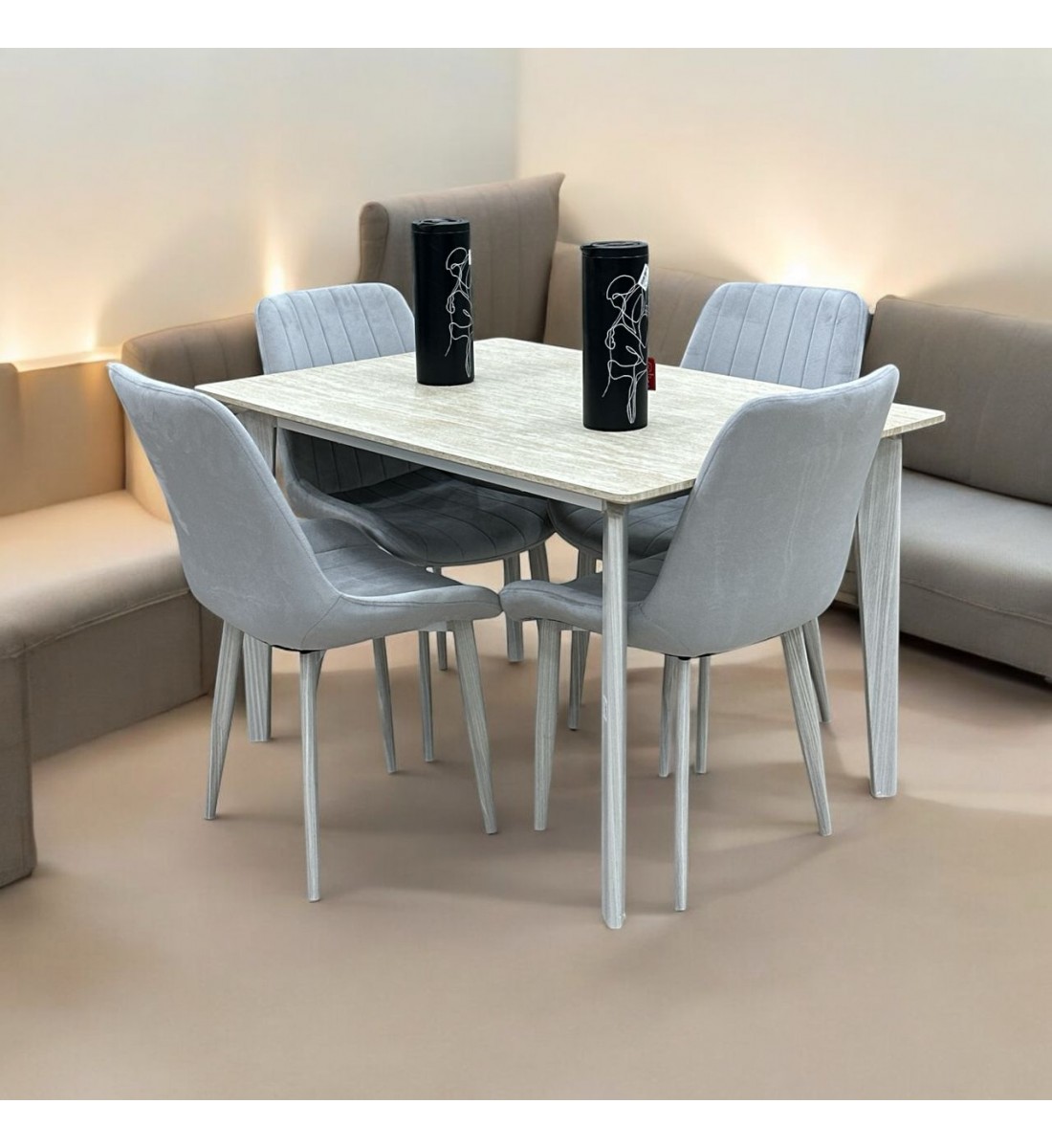 طاولة طعام خشب مع ارجل حديد4 كرسي