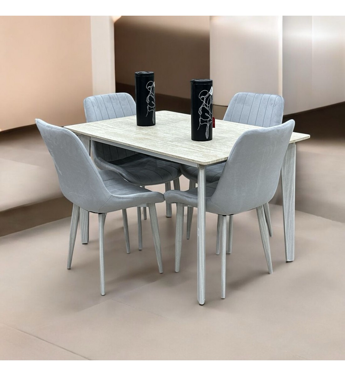 طاولة طعام خشب مع ارجل حديد4 كرسي